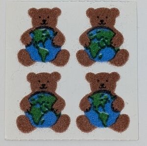 Sandylion Stickers Vintage Teddy Bear Earth World Fuzzy